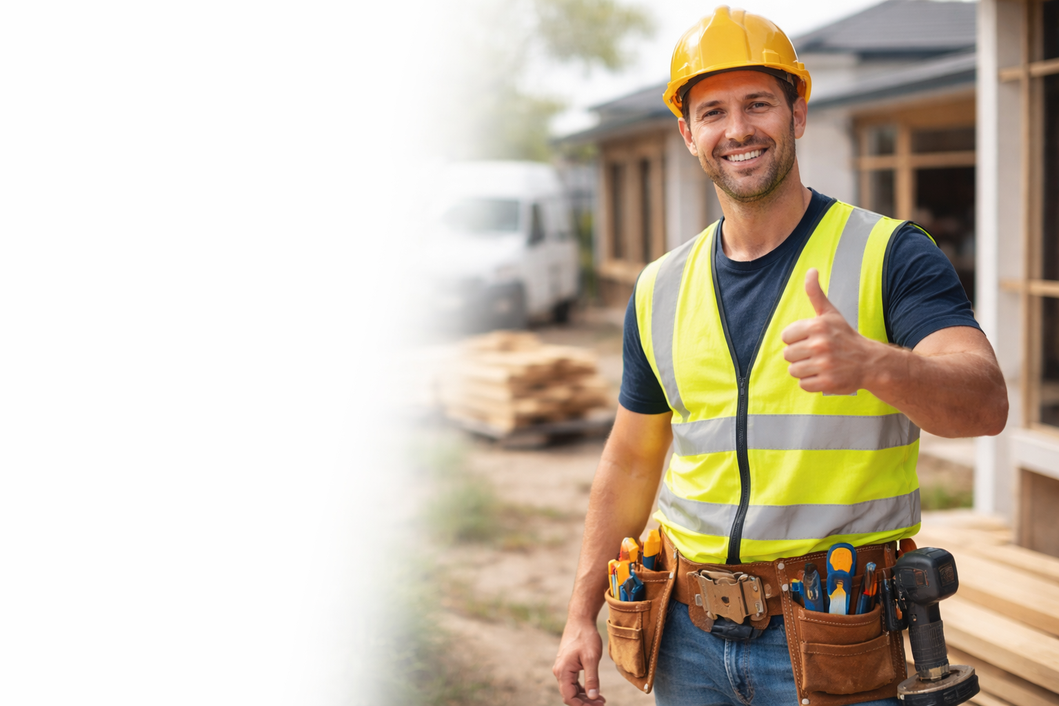 Australian builder onsite giving thumbs up